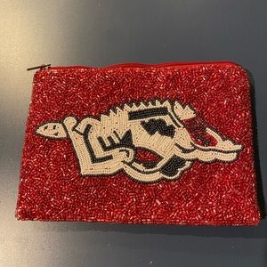 Red Beaded Clutch with Arkansas Razorback Design - New